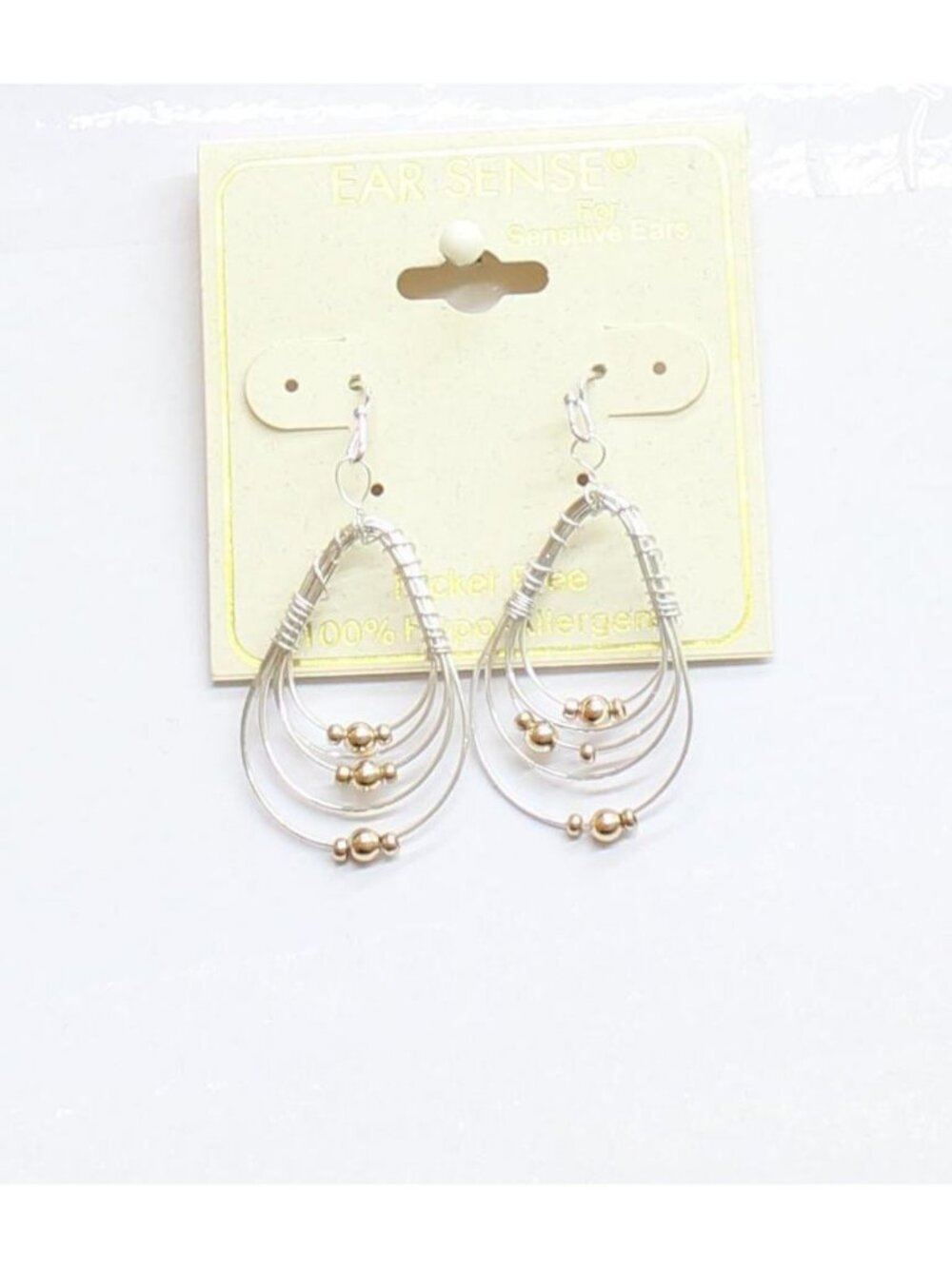 NWT Ear Sense Layered Bead Hoop Drop Earrings Gold / Silver Gray 2.75"